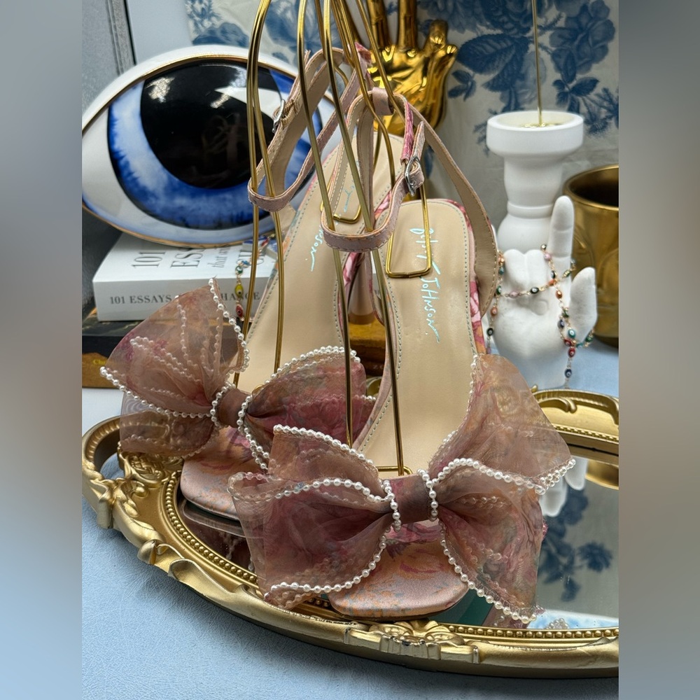 Betsey Johnson Pink Floral Sheer Bow Stiletto Heels - Picture 8 of 15